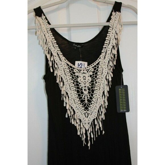 Just Love Maxi Dress Sleeveless Crochet Lace Black Ivory Womens Size M - Picture 3 of 6